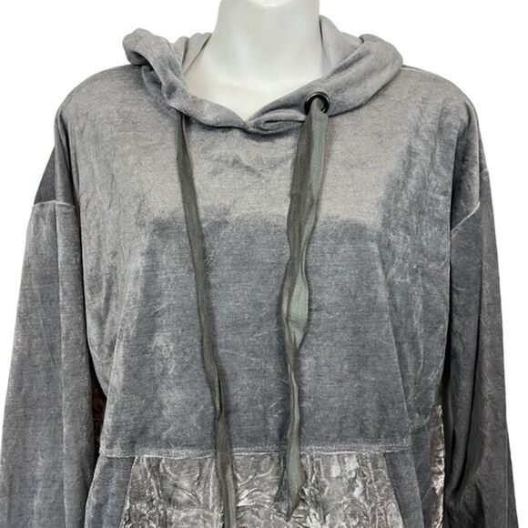 MYSTREE Silver Hoodie Velvet Pullover Oversized Top Shirt Long Sleeve sz Small - Picture 7 of 12